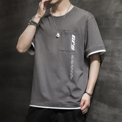 Casual ανδρικό μπλουζάκι με κοντά μανίκια, επιγραφές και εφαρμογές
