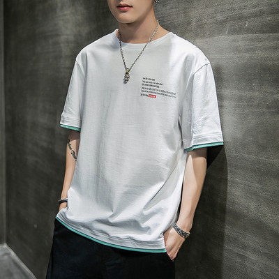 Casual ανδρικό μπλουζάκι με κοντά μανίκια, επιγραφές και εφαρμογές