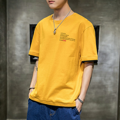 Casual ανδρικό μπλουζάκι με κοντά μανίκια, επιγραφές και εφαρμογές