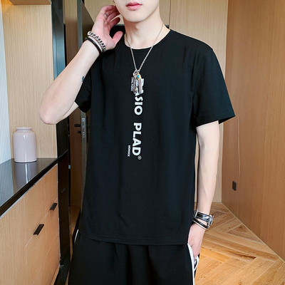 Meeste T-särk lühikeste varrukatega teksti ja aplikatsioonidega