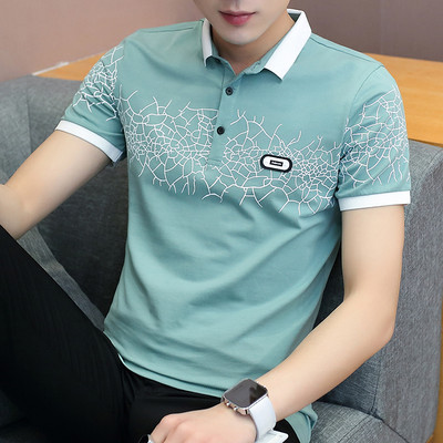 Moodne meeste T-särk klassikalise krae ja embleemiga