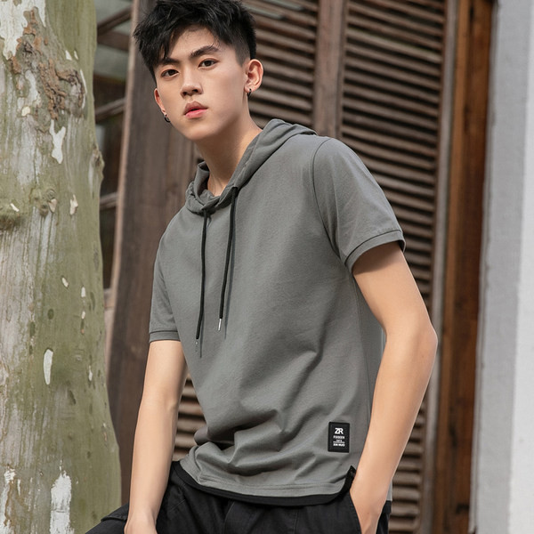 Uue mudeli lühikeste varrukate ja kapuutsiga meeste T-särk