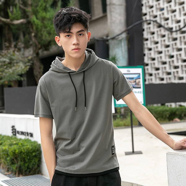 Uue mudeli lühikeste varrukate ja kapuutsiga meeste T-särk