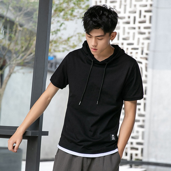 Uue mudeli lühikeste varrukate ja kapuutsiga meeste T-särk