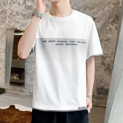 Vabaaja meeste lühikeste varrukatega T-särk ja kiri – ovaalne kaelus