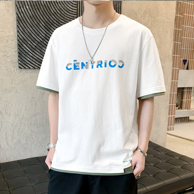 Vabaaja meeste lühikeste varrukatega T-särk ja kiri – ovaalne kaelus