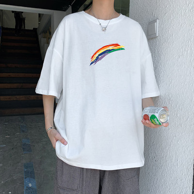 Ανδρικό t-shirt φαρδύ μοντέλο με χρωματιστό απλικέ