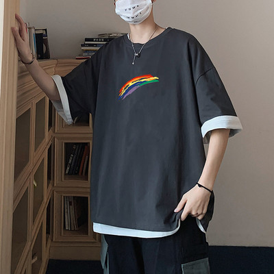 Ανδρικό t-shirt φαρδύ μοντέλο με χρωματιστό απλικέ