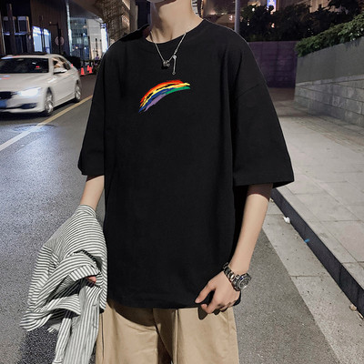 Ανδρικό t-shirt φαρδύ μοντέλο με χρωματιστό απλικέ