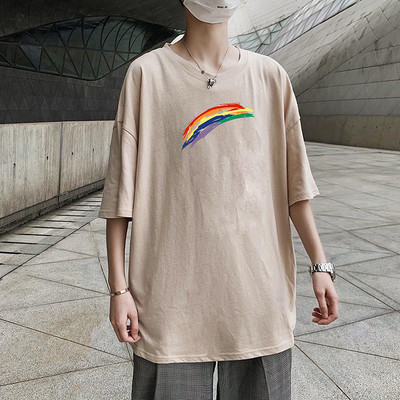 Ανδρικό t-shirt φαρδύ μοντέλο με χρωματιστό απλικέ