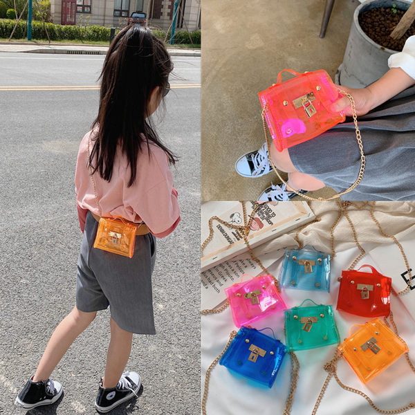 Μοντέρνα παιδική διαφανής τσάντα με αγκράφα για κορίτσια