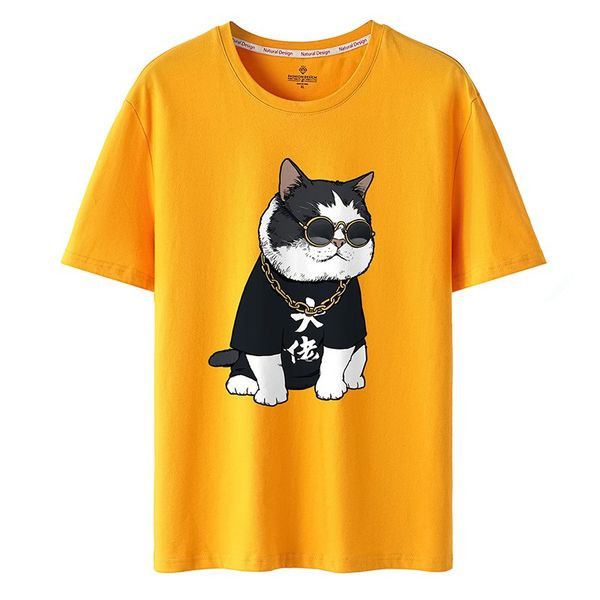 Ανδρικό μπλουζάκι με απλικέ γάτα και οβάλ ντεκολτέ