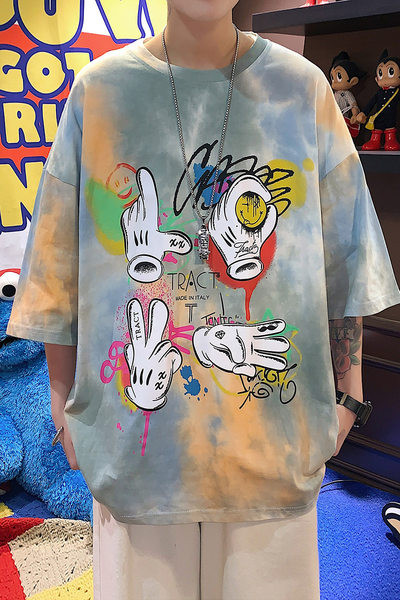 Casual värvilise aplikatsiooni ja 3/4 varrukatega T-särk