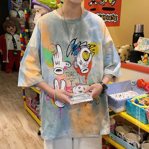 Casual värvilise aplikatsiooni ja 3/4 varrukatega T-särk