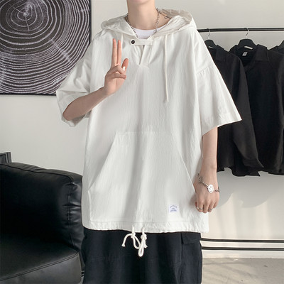 Φαρδύ μοντέλο μπλουζάκι με κουκούλα και κορδόνια