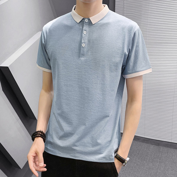 Klassikalise krae ja lühikeste varrukatega ühevärviline meeste pluus