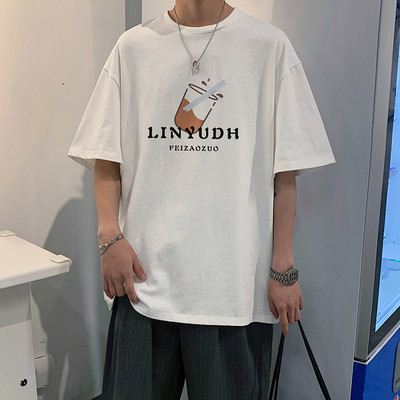 Casual μπλουζάκι με στρογγυλή λαιμόκοψη και πολύχρωμο απλικέ για άντρες