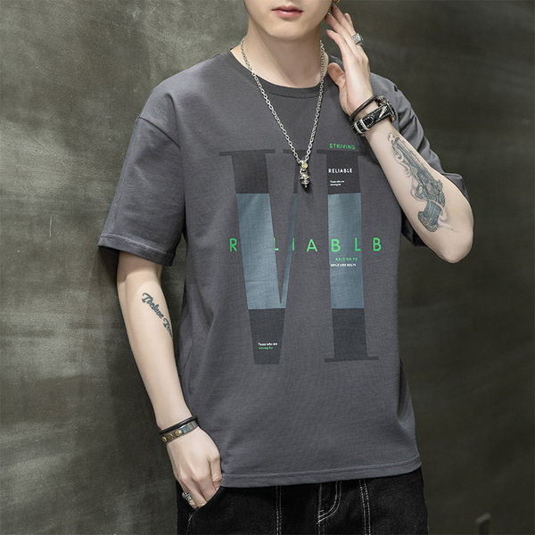 Лятна мъжка тениска с щампа и овално деколте в няколко цвята