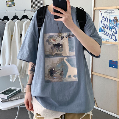 Meeste vabaaja t-särk trükise ja 3/4 varrukatega