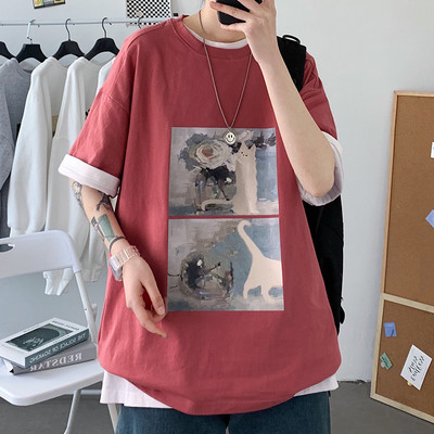 Meeste vabaaja t-särk trükise ja 3/4 varrukatega