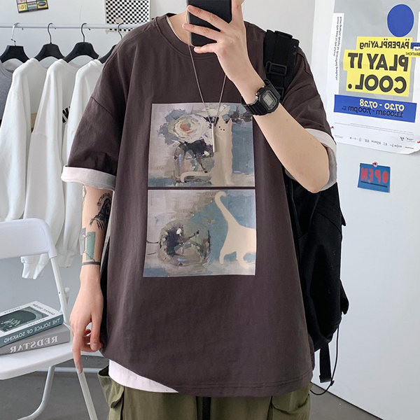 Meeste vabaaja t-särk trükise ja 3/4 varrukatega