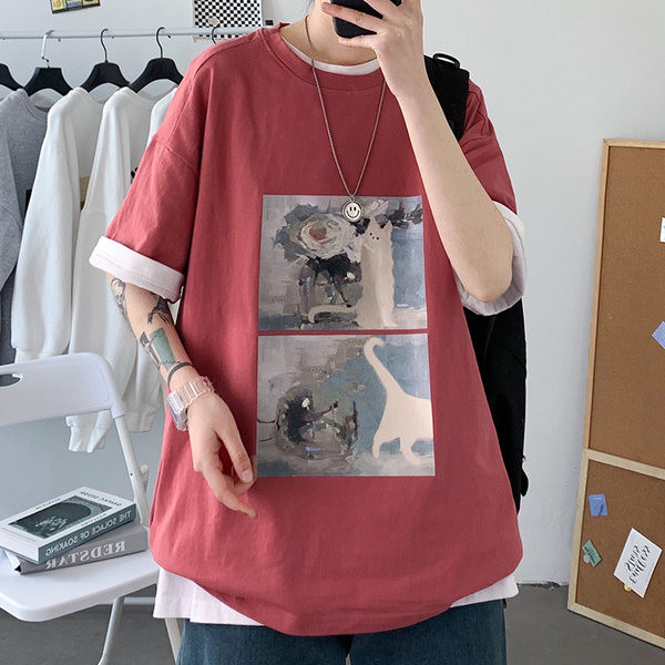 Meeste vabaaja t-särk trükise ja 3/4 varrukatega