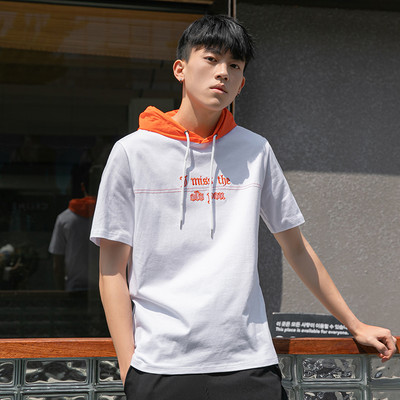 Juhuslik meeste pluus kapuutsiga ja lühikeste varrukatega