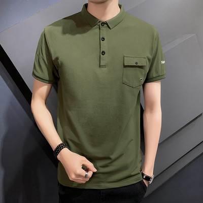 Meeste ühevärviline klassikalise krae ja taskuga pluus