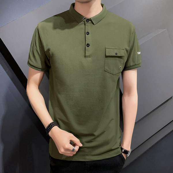 Meeste ühevärviline klassikalise krae ja taskuga pluus