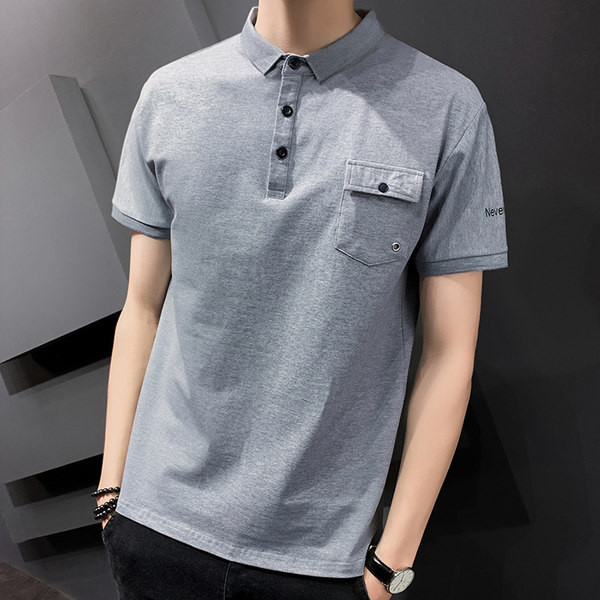 Meeste ühevärviline klassikalise krae ja taskuga pluus