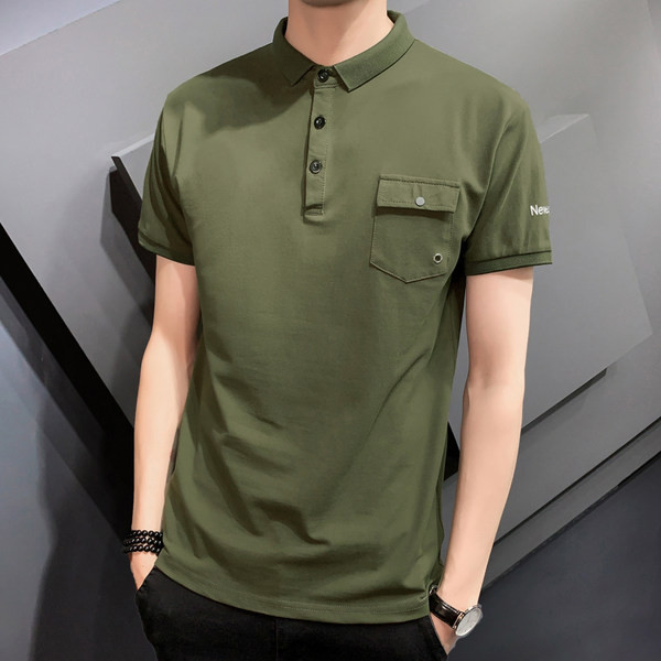 Meeste ühevärviline klassikalise krae ja taskuga pluus