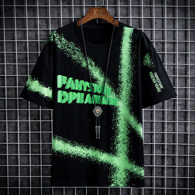 Ανδρικό μπλουζάκι με επιγραφή και απλικέ - 3/4 μανίκια