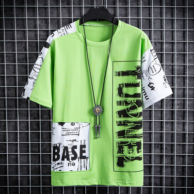 Ανδρικό μπλουζάκι με επιγραφή και απλικέ - 3/4 μανίκια