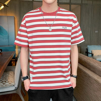 Meeste triibuline T-särk ovaalse kaelusega ja 3/4 varrukatega