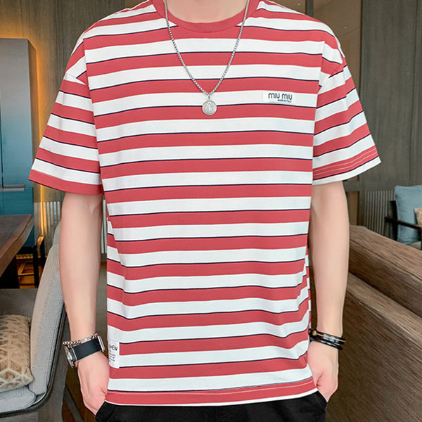 Meeste triibuline T-särk ovaalse kaelusega ja 3/4 varrukatega