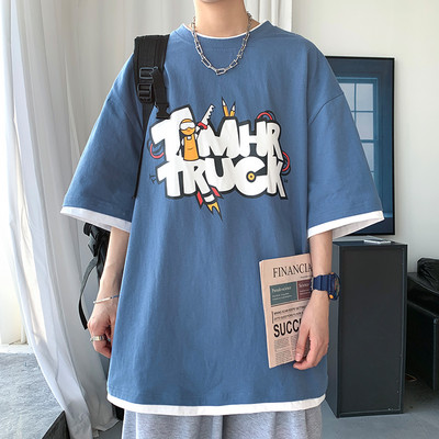 Ανδρικό φαρδιά μπλουζάκι με τύπωμα και στρογγυλή λαιμόκοψη