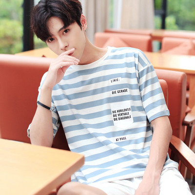 Uue mudeli triibuline ovaalse kaelusega meeste T-särk