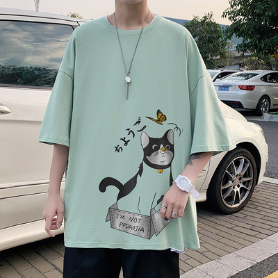 Lühikeste varrukate ja kassipoegade aplikatsiooniga meeste T-särk