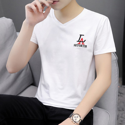 Meeste V-kaelusega T-särk. 3/4 varrukas ja kiri