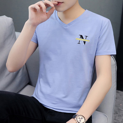 Meeste V-kaelusega T-särk. 3/4 varrukas ja kiri