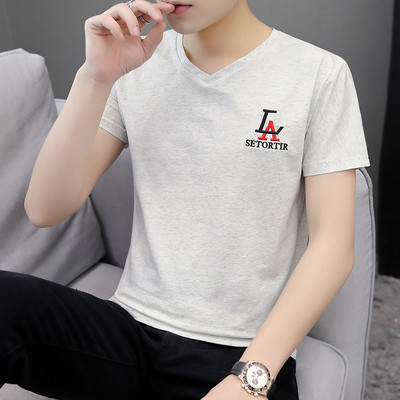 Meeste V-kaelusega T-särk. 3/4 varrukas ja kiri