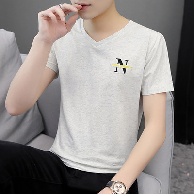 Meeste V-kaelusega T-särk. 3/4 varrukas ja kiri