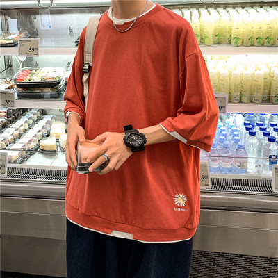 Casual φαρδύ μπλουζάκι με στρογγυλή λαιμόκοψη και 3/4 μανίκια