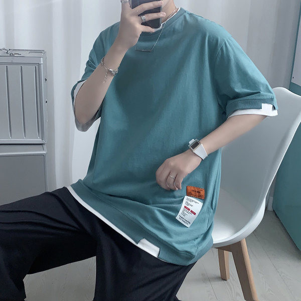 Casual φαρδύ μπλουζάκι με στρογγυλή λαιμόκοψη και 3/4 μανίκια