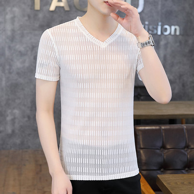 Meeste siidist T-särk lühikeste varrukate ja V-kaelusega