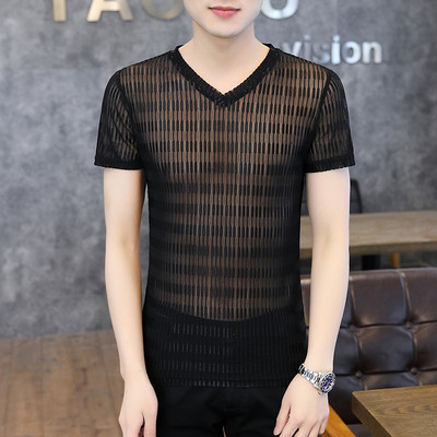 Meeste siidist T-särk lühikeste varrukate ja V-kaelusega