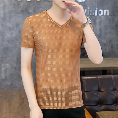 Meeste siidist T-särk lühikeste varrukate ja V-kaelusega