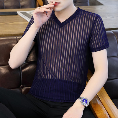 Meeste siidist T-särk lühikeste varrukate ja V-kaelusega