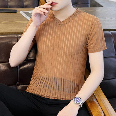 Meeste siidist T-särk lühikeste varrukate ja V-kaelusega