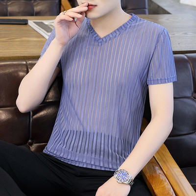 Meeste siidist T-särk lühikeste varrukate ja V-kaelusega